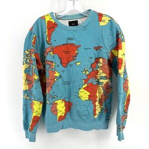 Vintage BDG All Over World Map Sweatshirt Crewneck Women's Small Blue RARE